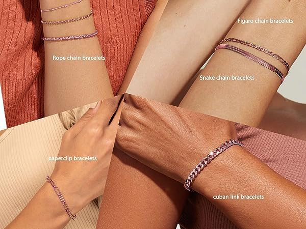 Gold Bracelets for Women Trendy,14K Real Gold Plated Dainty Stackable Paperclip Cuban Link Chain Bracelets,Cuff Bracelets Jewelry Set Adjustable 7"+2"