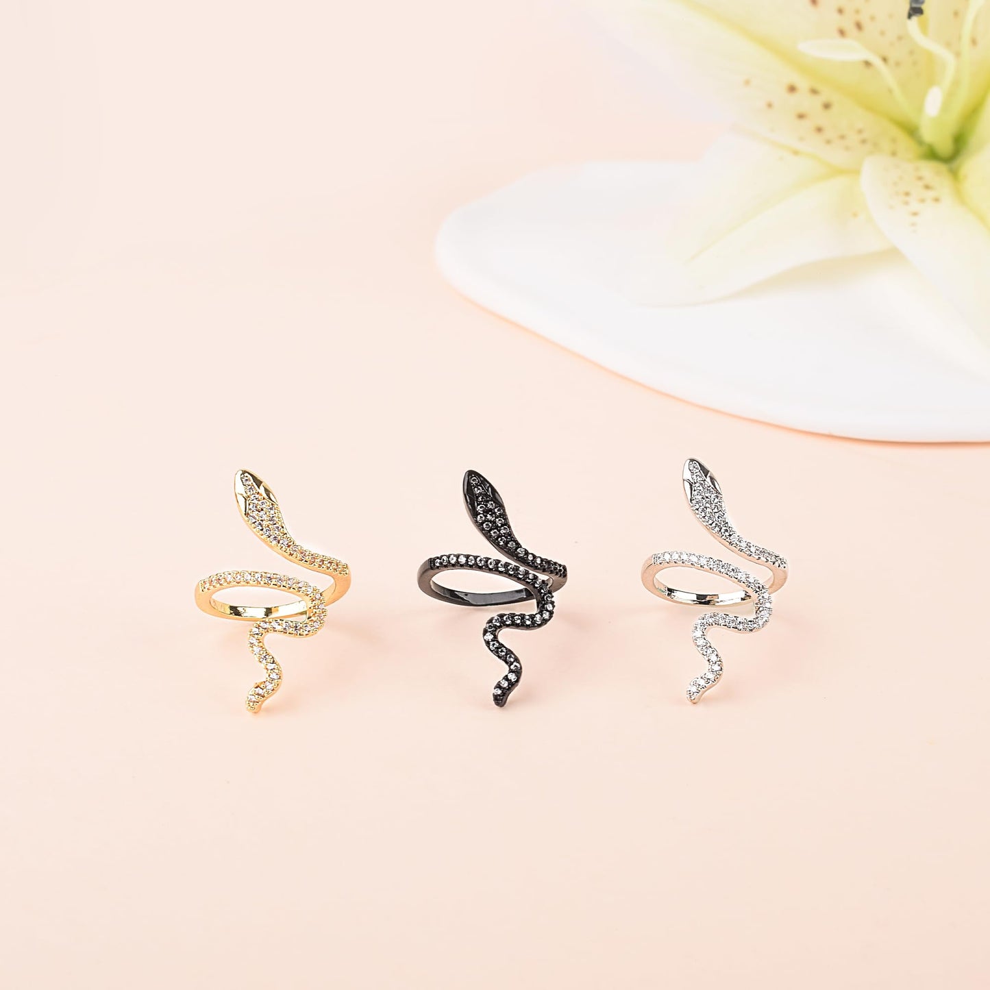 LEE&RO 18K Snake Jewelry Rhinestone Snake Ring for Women