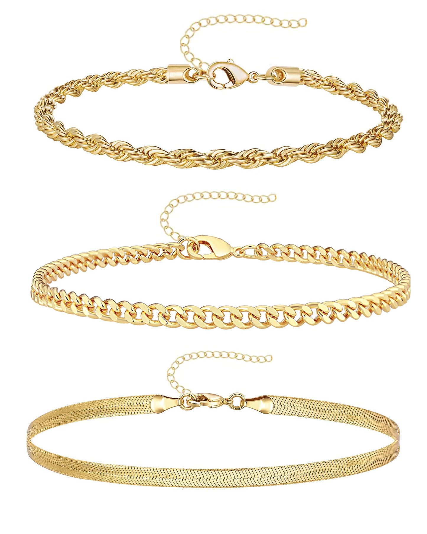 Gold Bracelets for Women Trendy,14K Real Gold Plated Dainty Stackable Paperclip Cuban Link Chain Bracelets,Cuff Bracelets Jewelry Set Adjustable 7"+2"