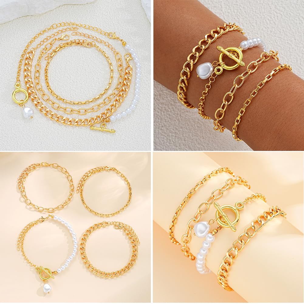57pcs Gold Jewelry Set With 3 PCS Necklace, 12 PCS Bracelet,20pcs Hoop Stud Earrings,22pcs rings set For Women For Birthday Gifts