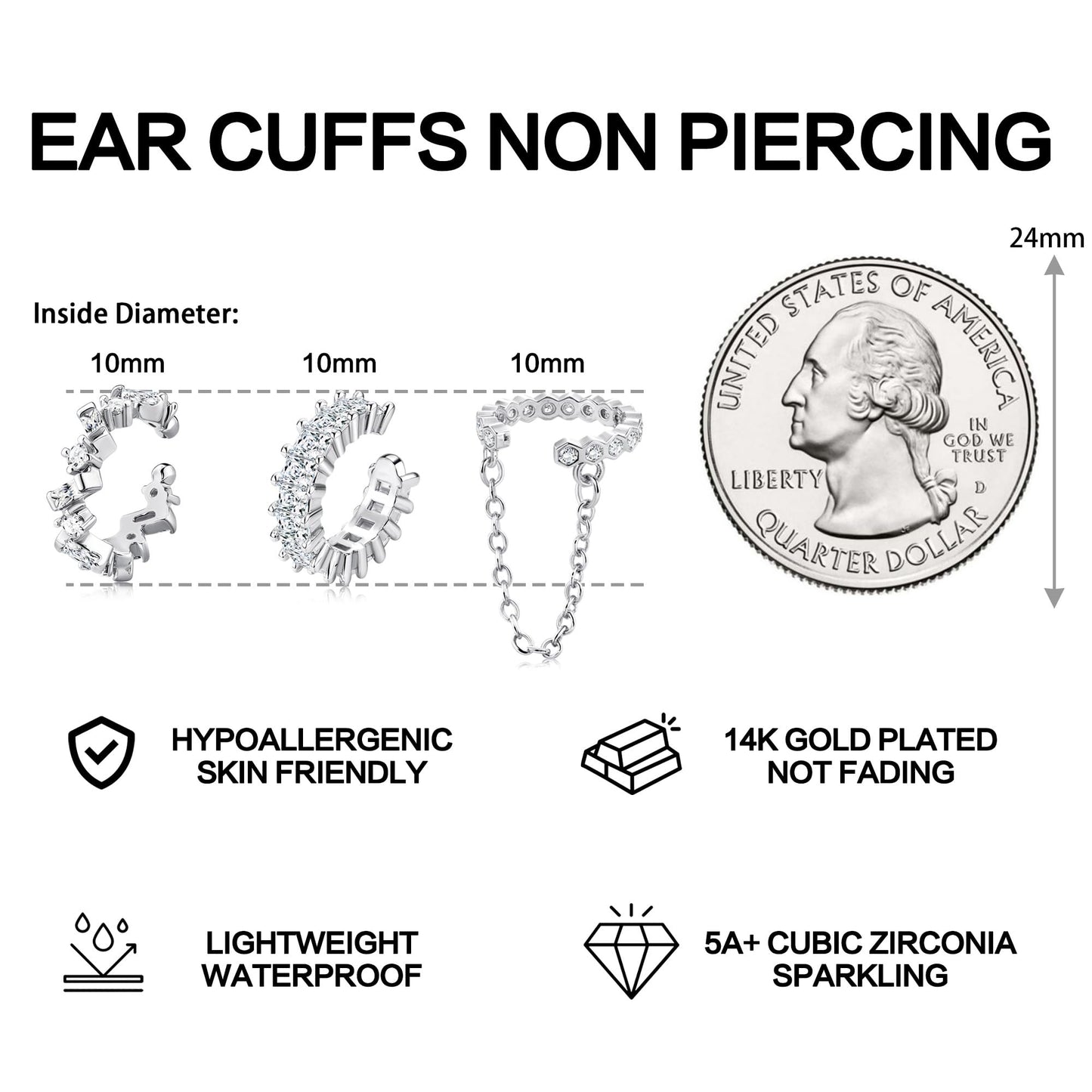 Dochais Ear Cuffs Non-Piercing Earrings for Women Cute Small Clip-On Cartilage Earring 14k Gold Plated Dainty Fake Piercings Earings