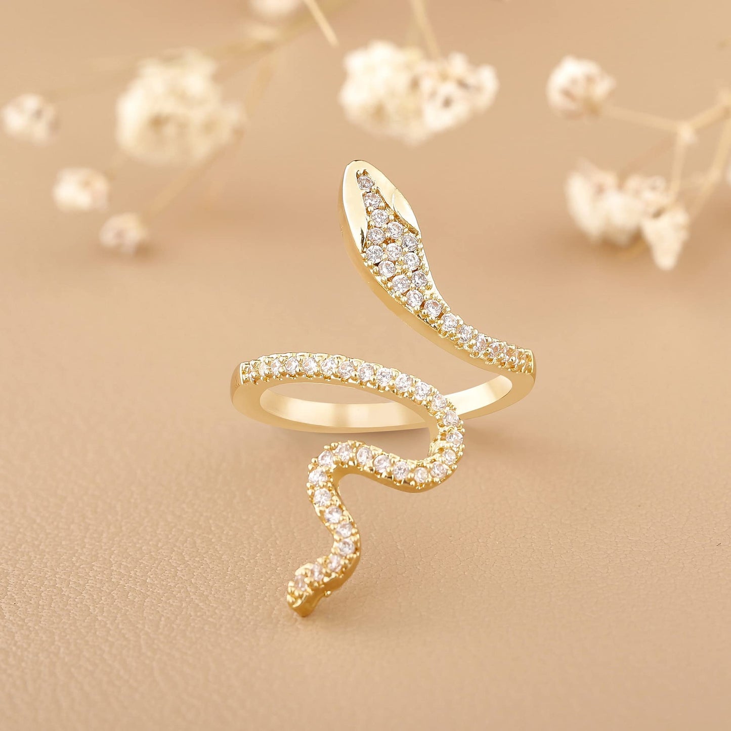 LEE&RO 18K Snake Jewelry Rhinestone Snake Ring for Women
