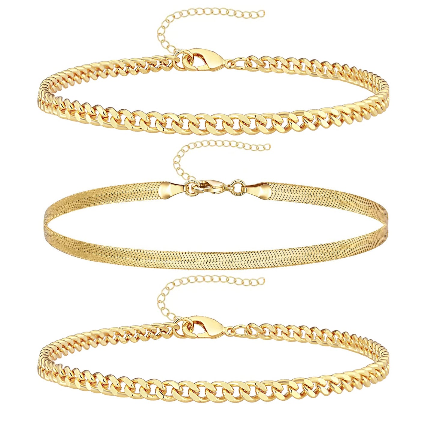 Gold Bracelets for Women Trendy,14K Real Gold Plated Dainty Stackable Paperclip Cuban Link Chain Bracelets,Cuff Bracelets Jewelry Set Adjustable 7"+2"
