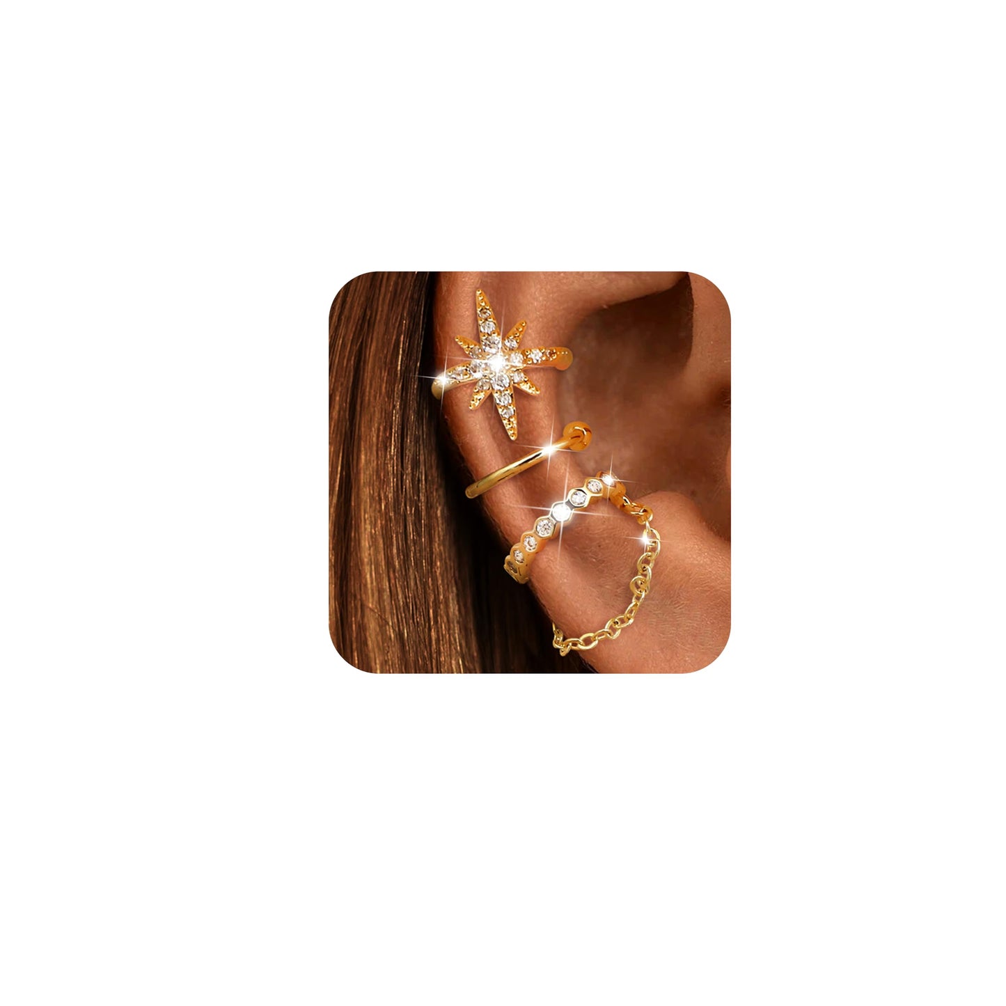Dochais Ear Cuffs Non-Piercing Earrings for Women Cute Small Clip-On Cartilage Earring 14k Gold Plated Dainty Fake Piercings Earings