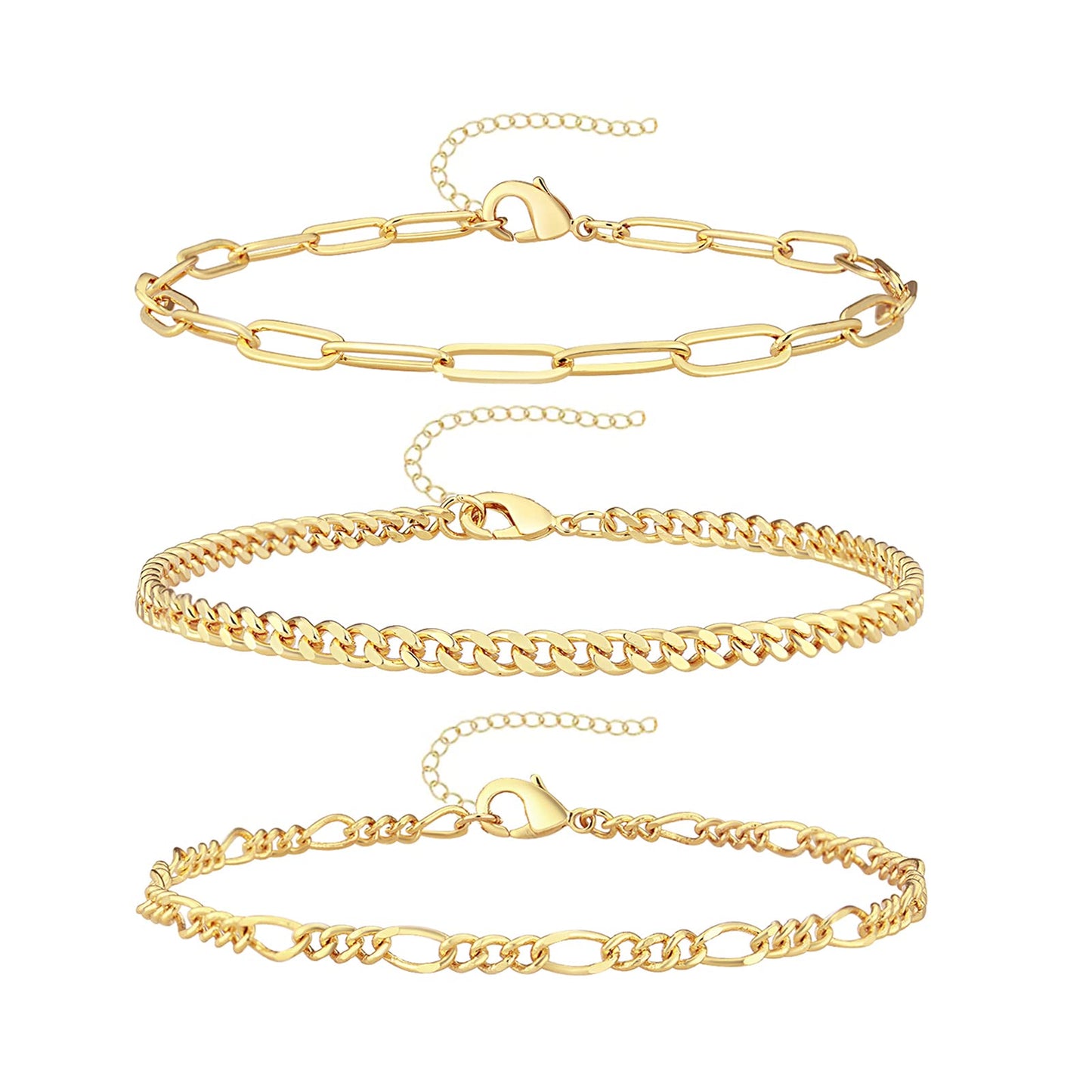 Gold Bracelets for Women Trendy,14K Real Gold Plated Dainty Stackable Paperclip Cuban Link Chain Bracelets,Cuff Bracelets Jewelry Set Adjustable 7"+2"