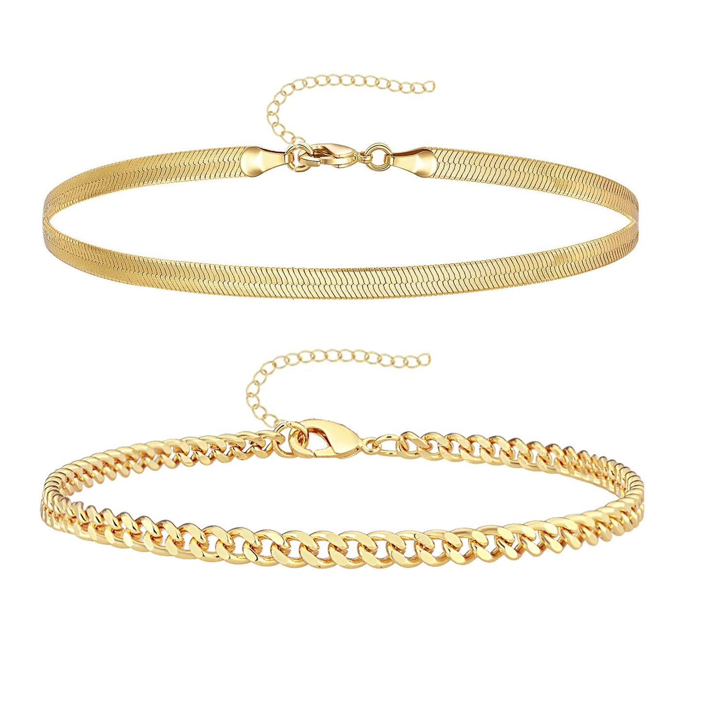 Gold Bracelets for Women Trendy,14K Real Gold Plated Dainty Stackable Paperclip Cuban Link Chain Bracelets,Cuff Bracelets Jewelry Set Adjustable 7"+2"