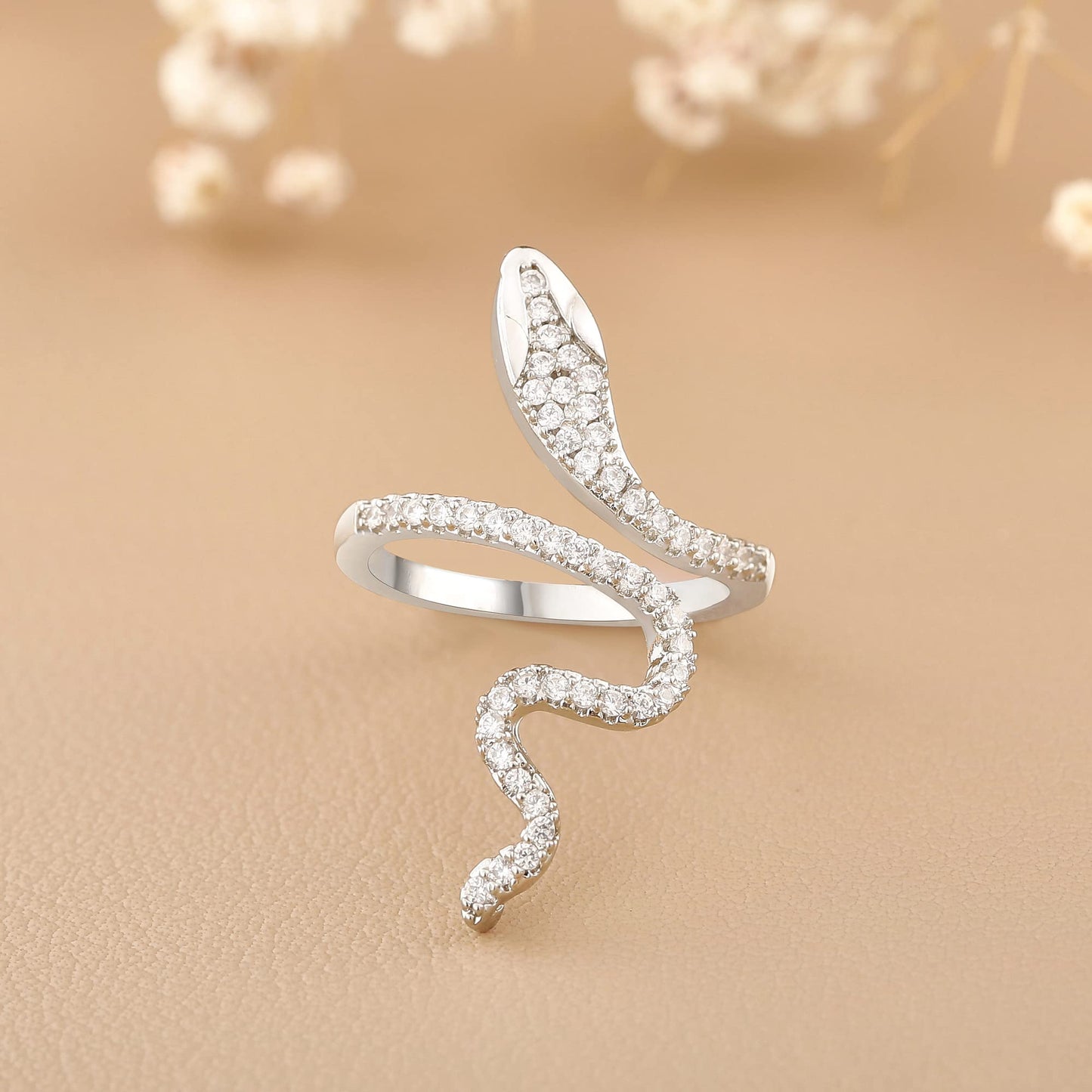 LEE&RO 18K Snake Jewelry Rhinestone Snake Ring for Women