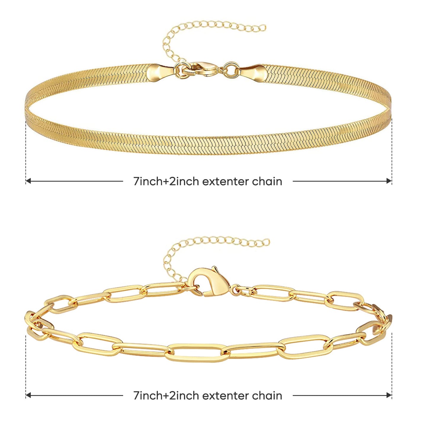 Gold Bracelets for Women Trendy,14K Real Gold Plated Dainty Stackable Paperclip Cuban Link Chain Bracelets,Cuff Bracelets Jewelry Set Adjustable 7"+2"