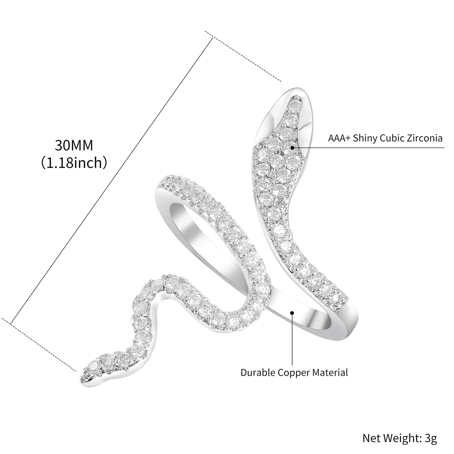 LEE&RO 18K Snake Jewelry Rhinestone Snake Ring for Women