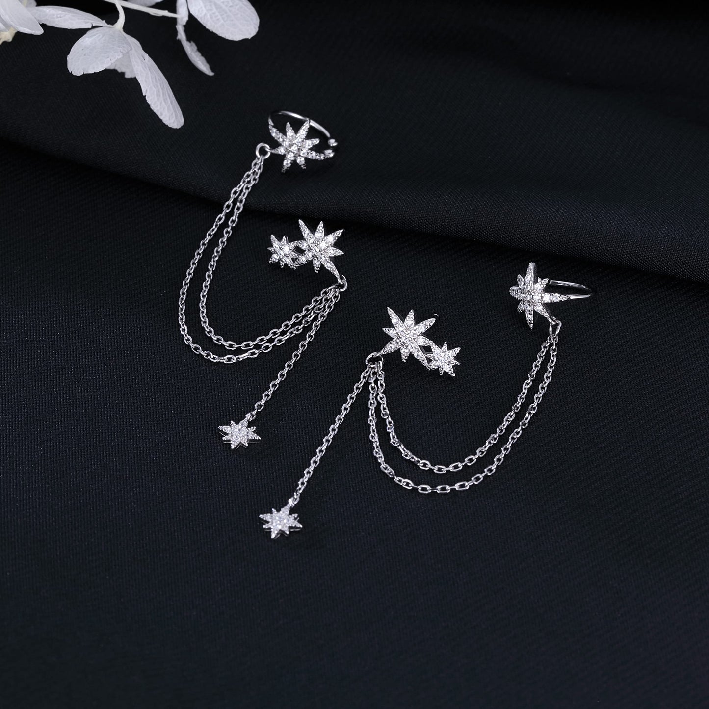 SLUYNZ 925 Sterling Silver Fashion Star Cuff Earring Chain for Women Star Crawler Earring Wrap Earrings
