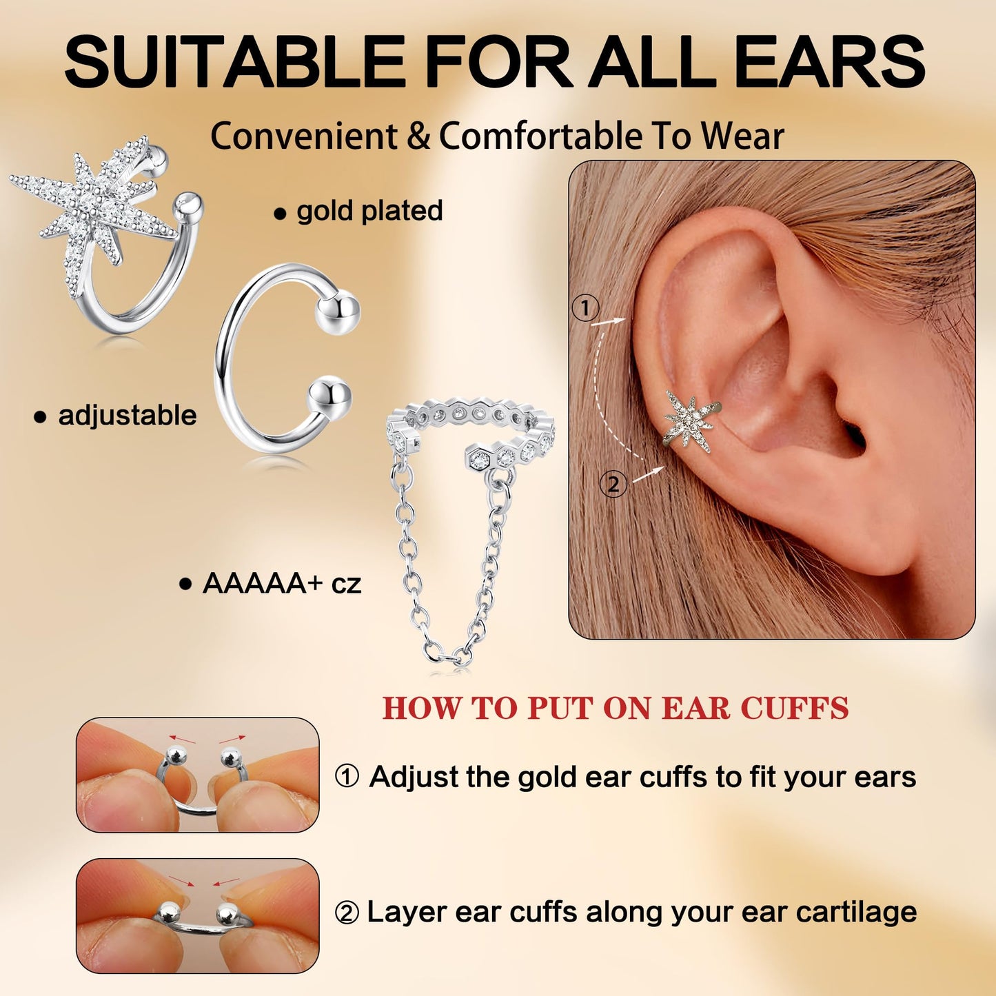 Dochais Ear Cuffs Non-Piercing Earrings for Women Cute Small Clip-On Cartilage Earring 14k Gold Plated Dainty Fake Piercings Earings