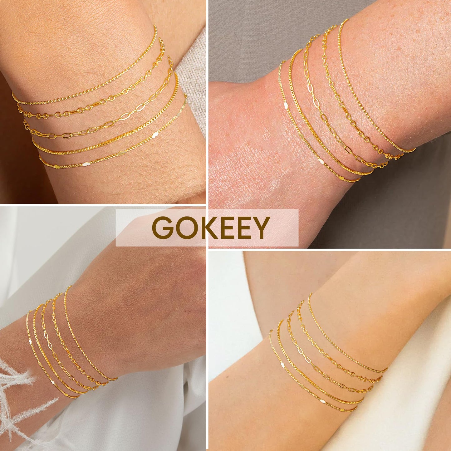 Gold Bracelets for Women Trendy,14K Real Gold Plated Dainty Stackable Paperclip Cuban Link Chain Bracelets,Cuff Bracelets Jewelry Set Adjustable 7"+2"