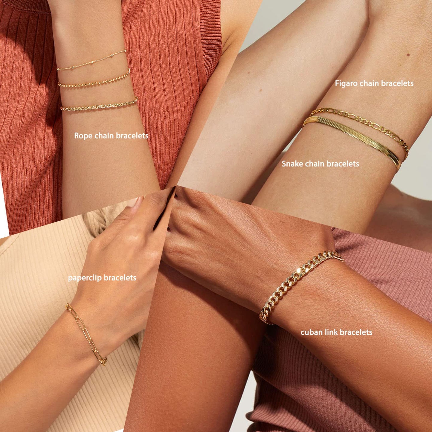 Gold Bracelets for Women Trendy,14K Real Gold Plated Dainty Stackable Paperclip Cuban Link Chain Bracelets,Cuff Bracelets Jewelry Set Adjustable 7"+2"