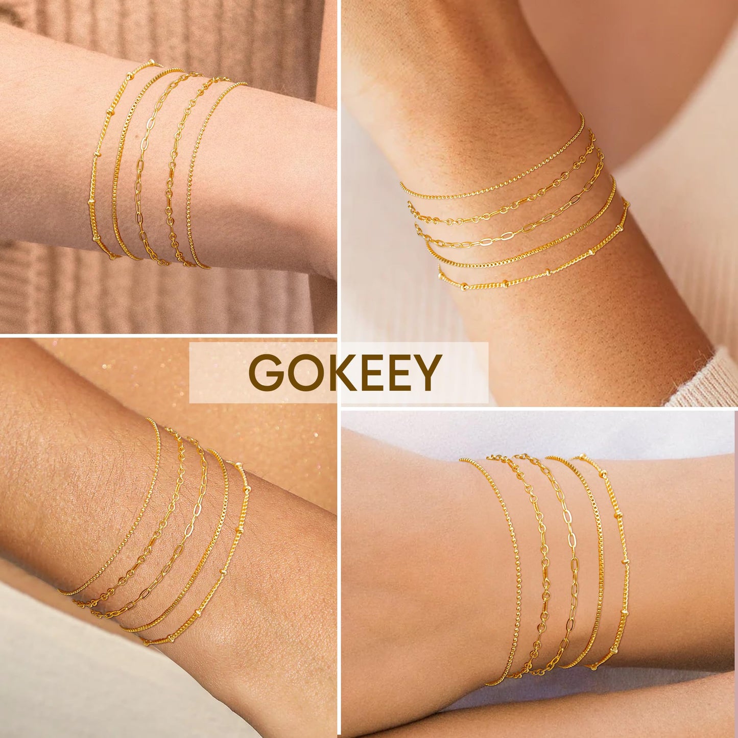 Gold Bracelets for Women Trendy,14K Real Gold Plated Dainty Stackable Paperclip Cuban Link Chain Bracelets,Cuff Bracelets Jewelry Set Adjustable 7"+2"