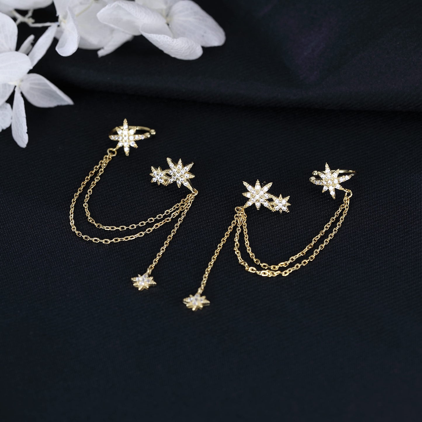 SLUYNZ 925 Sterling Silver Fashion Star Cuff Earring Chain for Women Star Crawler Earring Wrap Earrings