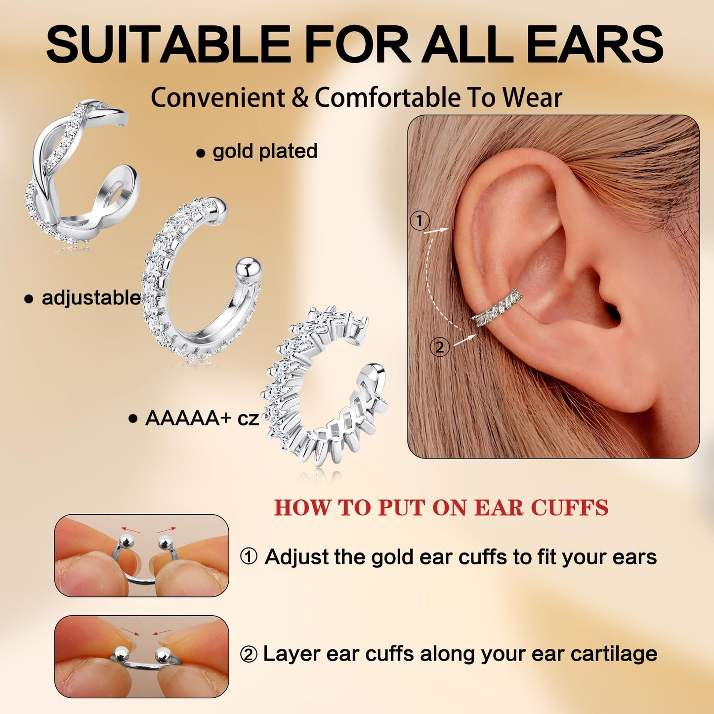 Dochais Ear Cuffs Non-Piercing Earrings for Women Cute Small Clip-On Cartilage Earring 14k Gold Plated Dainty Fake Piercings Earings