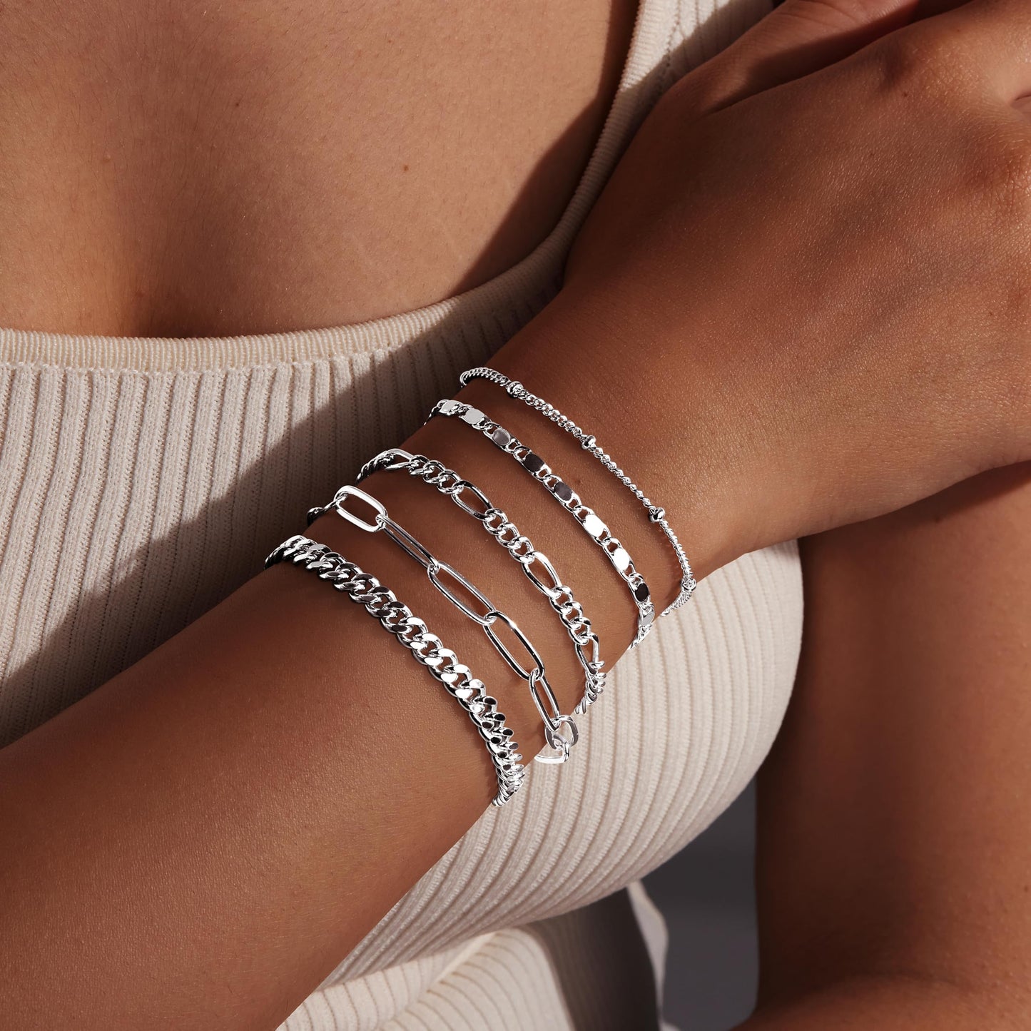 Gold Bracelets for Women Trendy,14K Real Gold Plated Dainty Stackable Paperclip Cuban Link Chain Bracelets,Cuff Bracelets Jewelry Set Adjustable 7"+2"