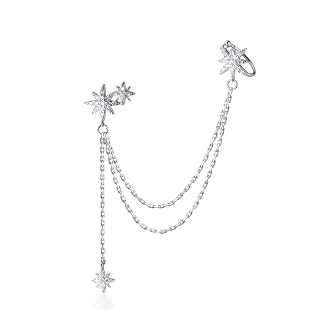 SLUYNZ 925 Sterling Silver Fashion Star Cuff Earring Chain for Women Star Crawler Earring Wrap Earrings