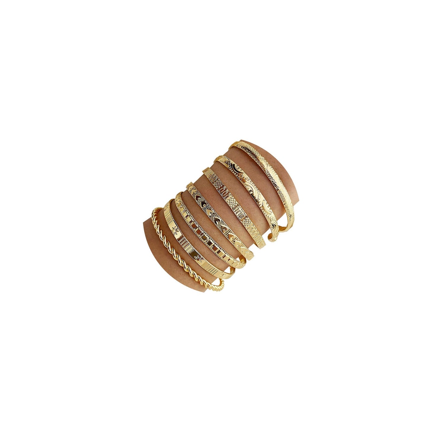 IFKM Gold Bangle Bracelets For Women, 14k Gold Plated Multi Layer Stackable Cuff Bracelet Set, Trendy Elegance Charms Non Tarnish Minimalist Textured Boho Jewelry Gift for Women