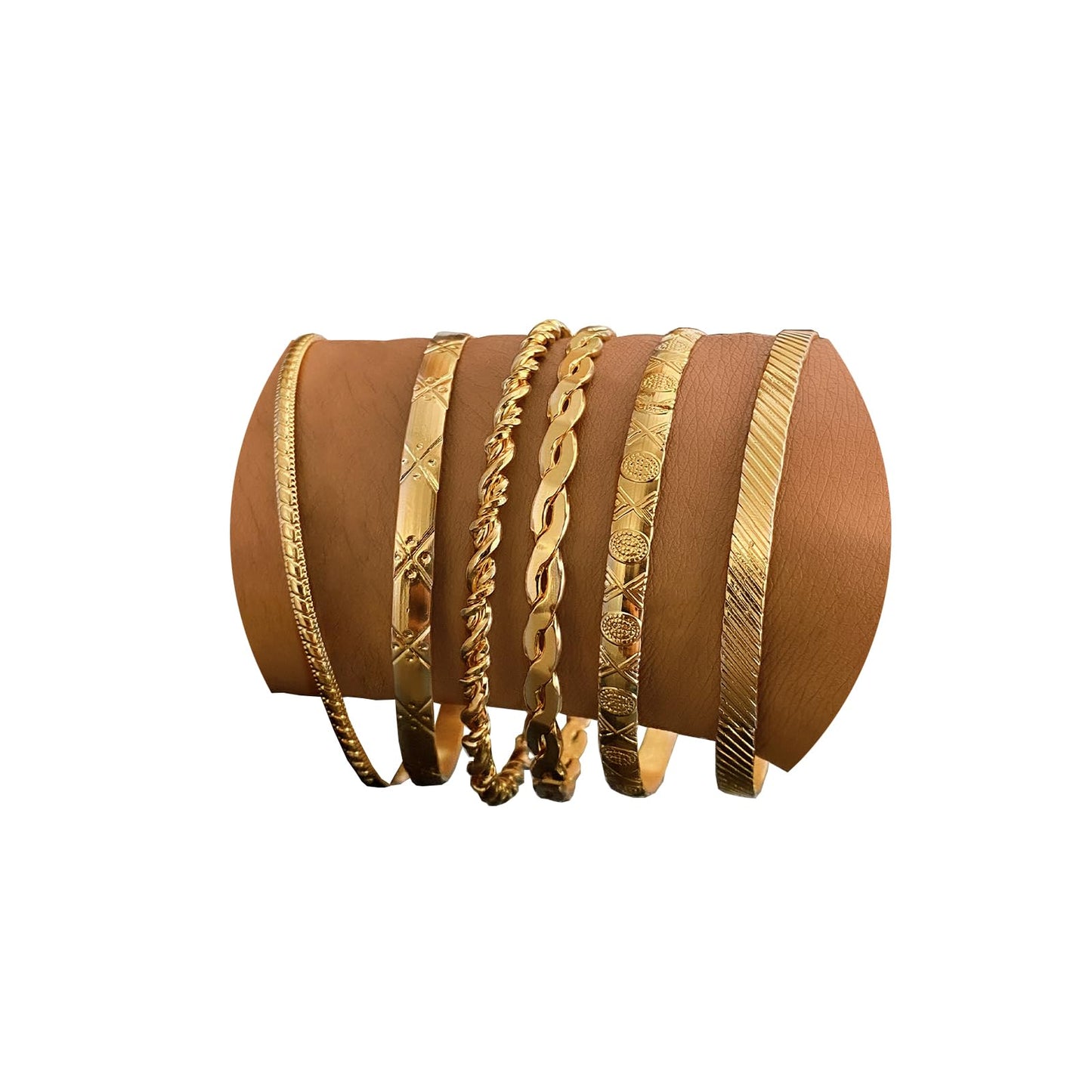IFKM Gold Bangle Bracelets For Women, 14k Gold Plated Multi Layer Stackable Cuff Bracelet Set, Trendy Elegance Charms Non Tarnish Minimalist Textured Boho Jewelry Gift for Women