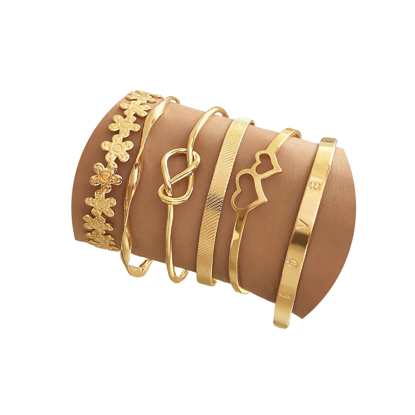 IFKM Gold Bangle Bracelets For Women, 14k Gold Plated Multi Layer Stackable Cuff Bracelet Set, Trendy Elegance Charms Non Tarnish Minimalist Textured Boho Jewelry Gift for Women