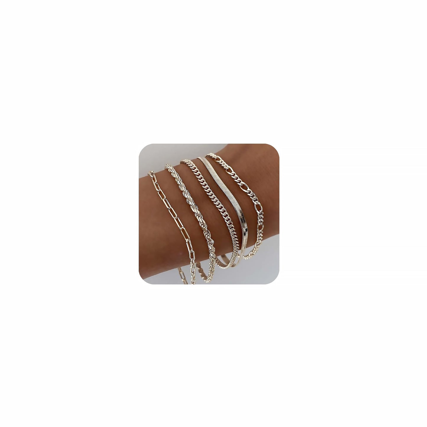 DEARMAY Gold Bracelets for Women Waterproof, 14K Real Gold Jewelry Sets Trendy Thin Dainty Stackable Cuban Link Paperclip Chain Bracelet Pack Fashion Accessories Gifts for Womens
