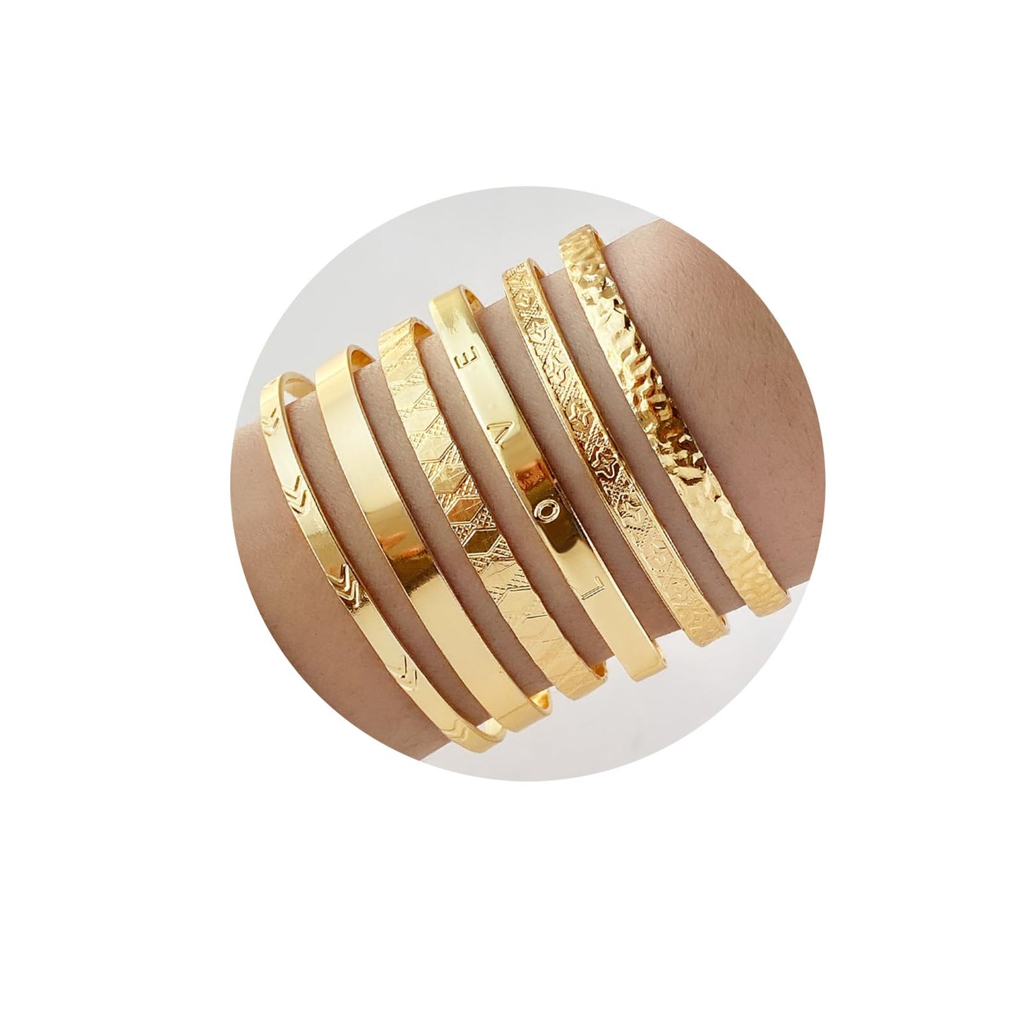 IFKM Gold Bangle Bracelets For Women, 14k Gold Plated Multi Layer Stackable Cuff Bracelet Set, Trendy Elegance Charms Non Tarnish Minimalist Textured Boho Jewelry Gift for Women