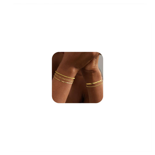 DEARMAY Gold Bracelets for Women Waterproof, 14K Real Gold Jewelry Sets Trendy Thin Dainty Stackable Cuban Link Paperclip Chain Bracelet Pack Fashion Accessories Gifts for Womens