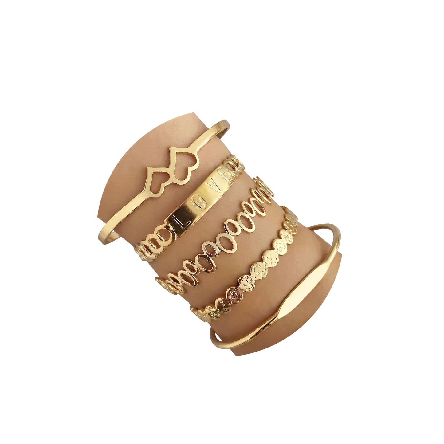 IFKM Gold Bangle Bracelets For Women, 14k Gold Plated Multi Layer Stackable Cuff Bracelet Set, Trendy Elegance Charms Non Tarnish Minimalist Textured Boho Jewelry Gift for Women