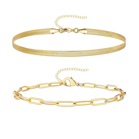 Gold Bracelets for Women Trendy,14K Real Gold Plated Dainty Stackable Paperclip Cuban Link Chain Bracelets,Cuff Bracelets Jewelry Set Adjustable 7"+2"
