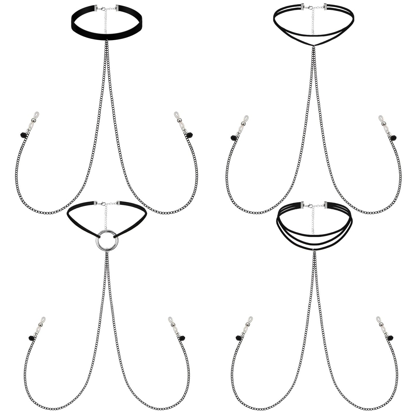 Bonuci 4 Pcs Non Piercing Bra Body Chain with Necklaces Body Chain Non Piercing Adjustable Bra Jewelry