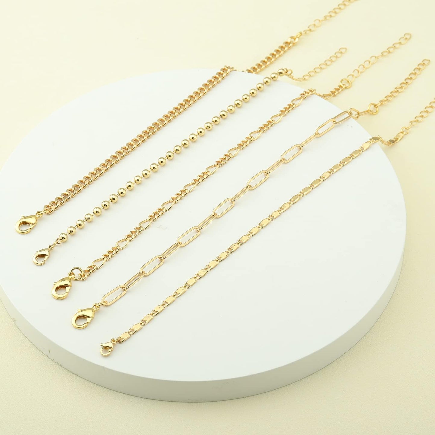Gold Bracelets for Women Trendy,14K Real Gold Plated Dainty Stackable Paperclip Cuban Link Chain Bracelets,Cuff Bracelets Jewelry Set Adjustable 7"+2"