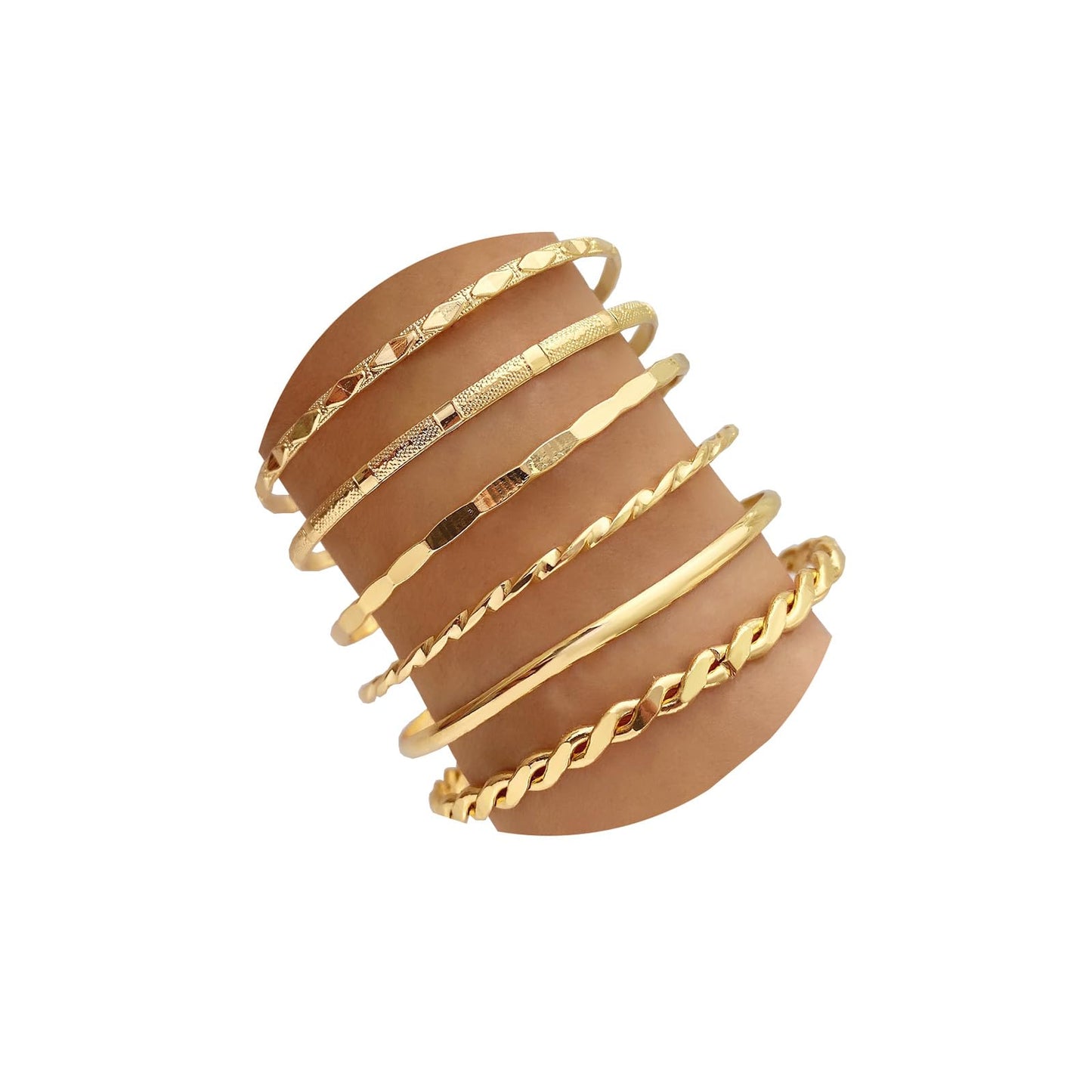 IFKM Gold Bangle Bracelets For Women, 14k Gold Plated Multi Layer Stackable Cuff Bracelet Set, Trendy Elegance Charms Non Tarnish Minimalist Textured Boho Jewelry Gift for Women