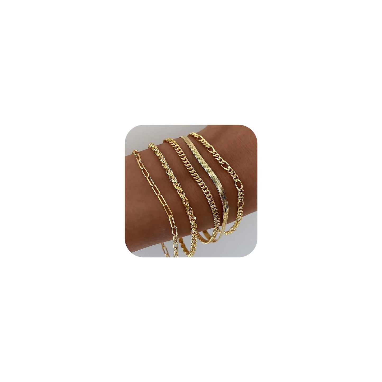 DEARMAY Gold Bracelets for Women Waterproof, 14K Real Gold Jewelry Sets Trendy Thin Dainty Stackable Cuban Link Paperclip Chain Bracelet Pack Fashion Accessories Gifts for Womens