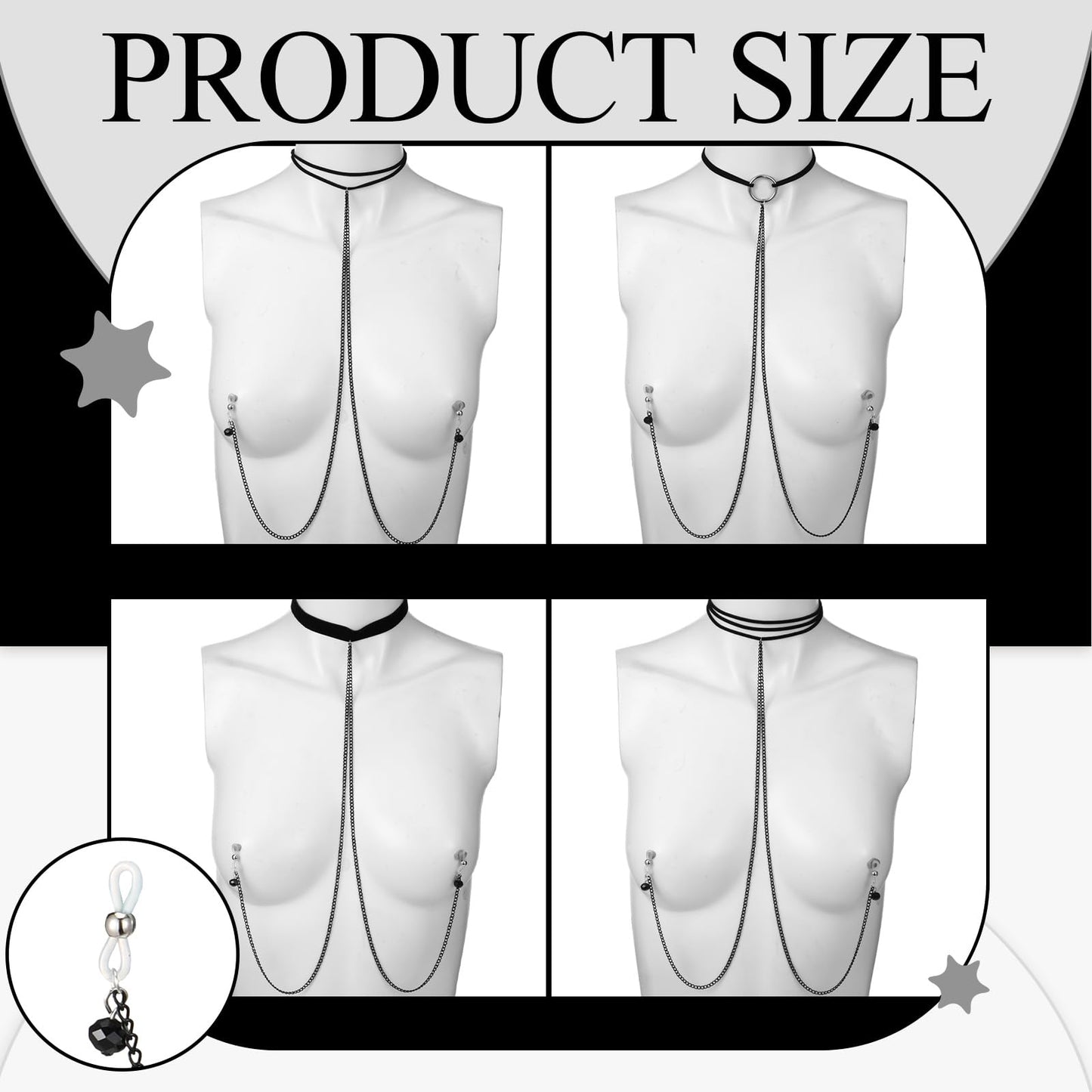 Bonuci 4 Pcs Non Piercing Bra Body Chain with Necklaces Body Chain Non Piercing Adjustable Bra Jewelry