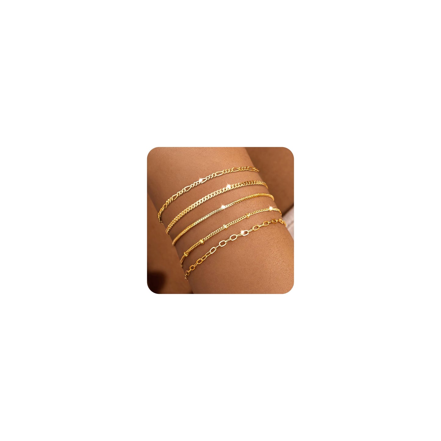 Gold Bracelets for Women Trendy,14K Real Gold Plated Dainty Stackable Paperclip Cuban Link Chain Bracelets,Cuff Bracelets Jewelry Set Adjustable 7"+2"