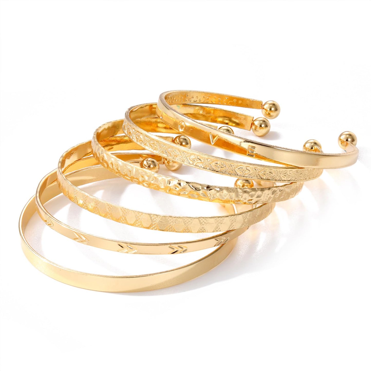 IFKM Gold Bangle Bracelets For Women, 14k Gold Plated Multi Layer Stackable Cuff Bracelet Set, Trendy Elegance Charms Non Tarnish Minimalist Textured Boho Jewelry Gift for Women