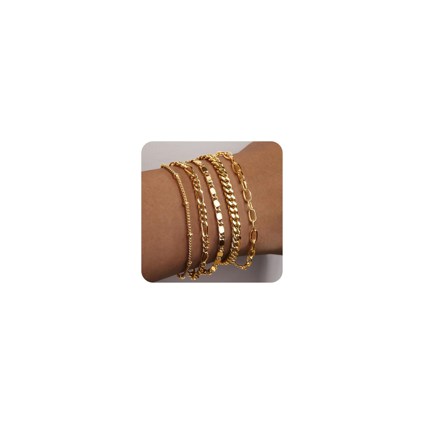 Gold Bracelets for Women Trendy,14K Real Gold Plated Dainty Stackable Paperclip Cuban Link Chain Bracelets,Cuff Bracelets Jewelry Set Adjustable 7"+2"
