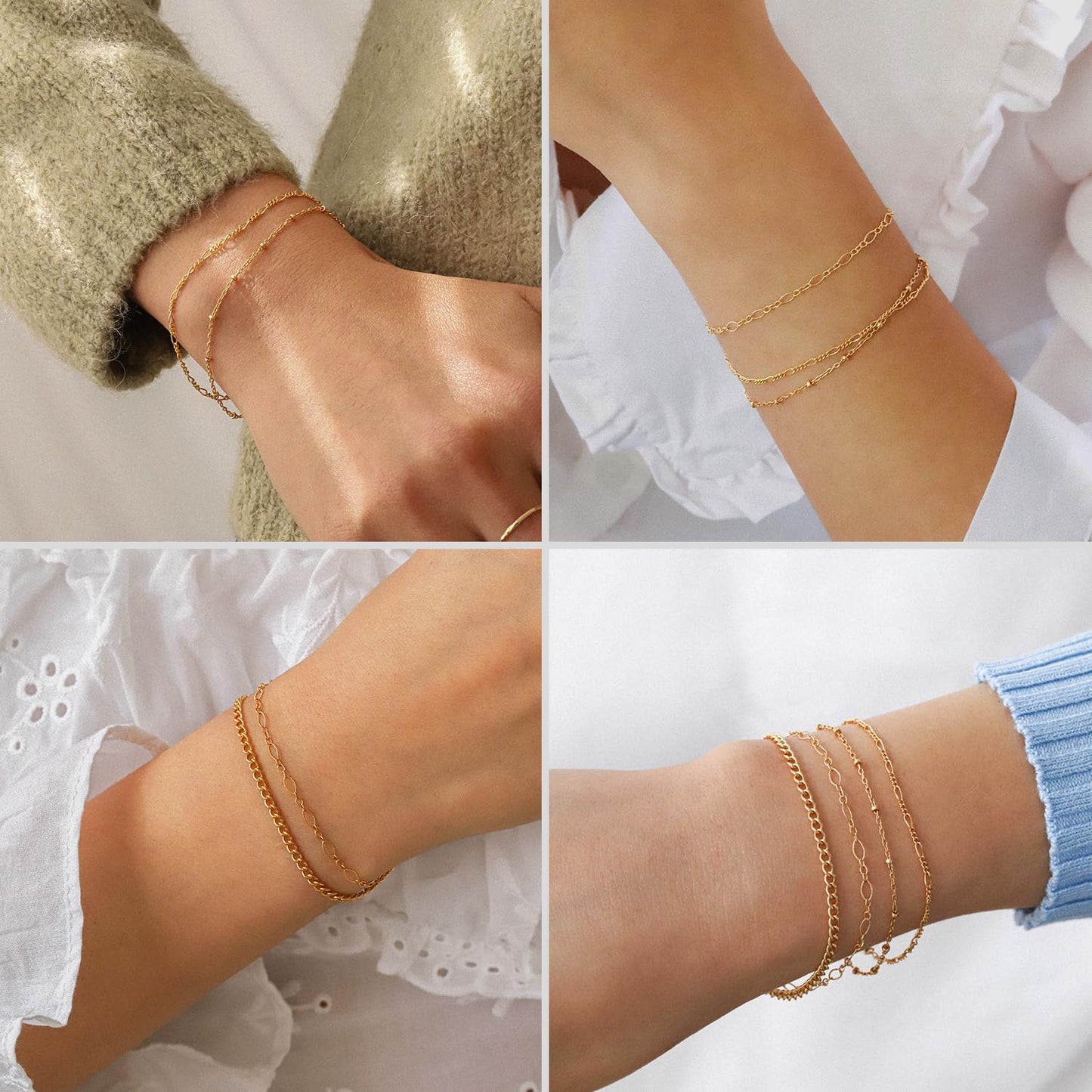DEARMAY Gold Bracelets for Women Waterproof, 14K Real Gold Jewelry Sets Trendy Thin Dainty Stackable Cuban Link Paperclip Chain Bracelet Pack Fashion Accessories Gifts for Womens