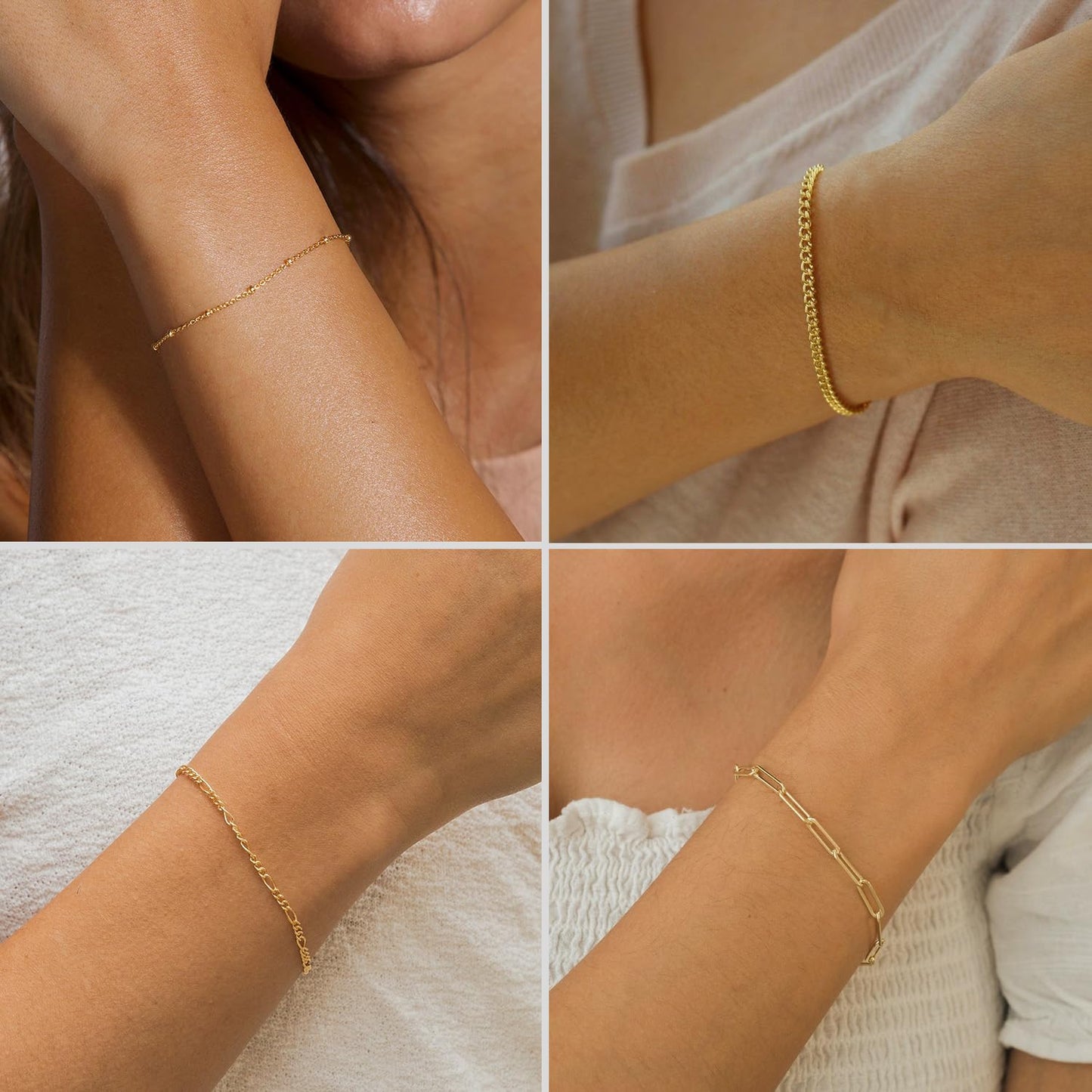 DEARMAY Gold Bracelets for Women Waterproof, 14K Real Gold Jewelry Sets Trendy Thin Dainty Stackable Cuban Link Paperclip Chain Bracelet Pack Fashion Accessories Gifts for Womens