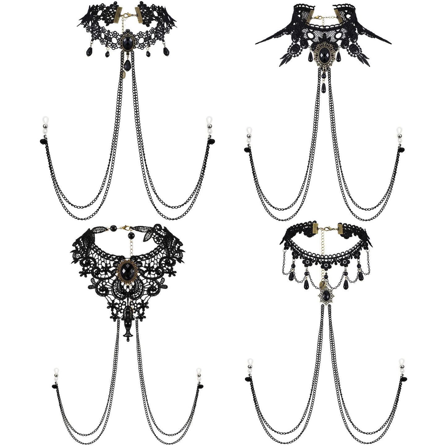 Bonuci 4 Pcs Non Piercing Bra Body Chain with Necklaces Body Chain Non Piercing Adjustable Bra Jewelry