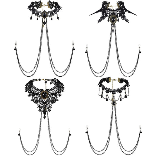 Bonuci 4 Pcs Non Piercing Bra Body Chain with Necklaces Body Chain Non Piercing Adjustable Bra Jewelry