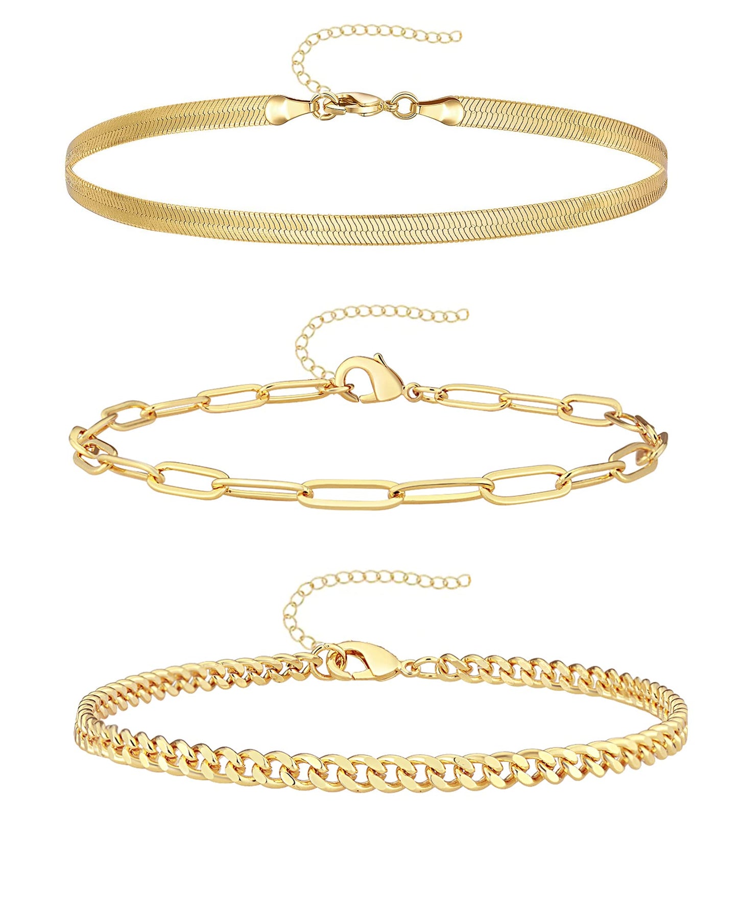 Gold Bracelets for Women Trendy,14K Real Gold Plated Dainty Stackable Paperclip Cuban Link Chain Bracelets,Cuff Bracelets Jewelry Set Adjustable 7"+2"