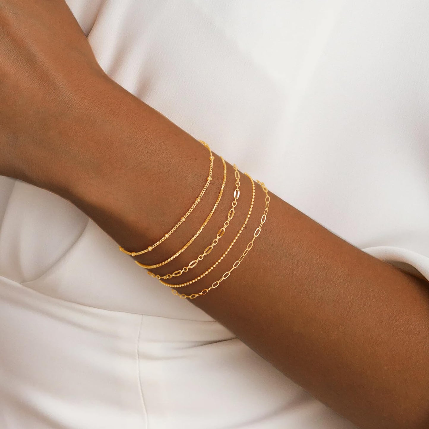 Gold Bracelets for Women Trendy,14K Real Gold Plated Dainty Stackable Paperclip Cuban Link Chain Bracelets,Cuff Bracelets Jewelry Set Adjustable 7"+2"