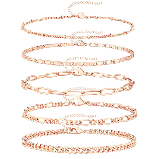 Gold Bracelets for Women Trendy,14K Real Gold Plated Dainty Stackable Paperclip Cuban Link Chain Bracelets,Cuff Bracelets Jewelry Set Adjustable 7"+2"