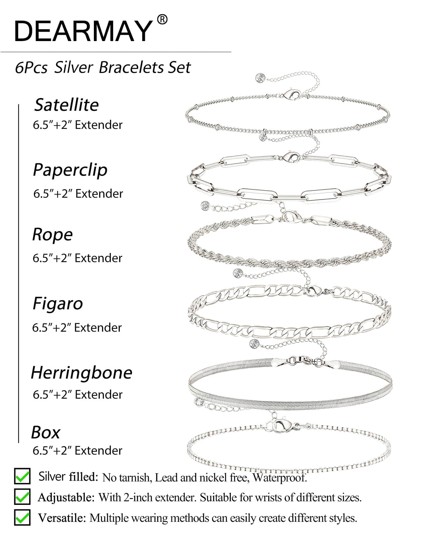 DEARMAY Gold Bracelets for Women Waterproof, 14K Real Gold Jewelry Sets Trendy Thin Dainty Stackable Cuban Link Paperclip Chain Bracelet Pack Fashion Accessories Gifts for Womens