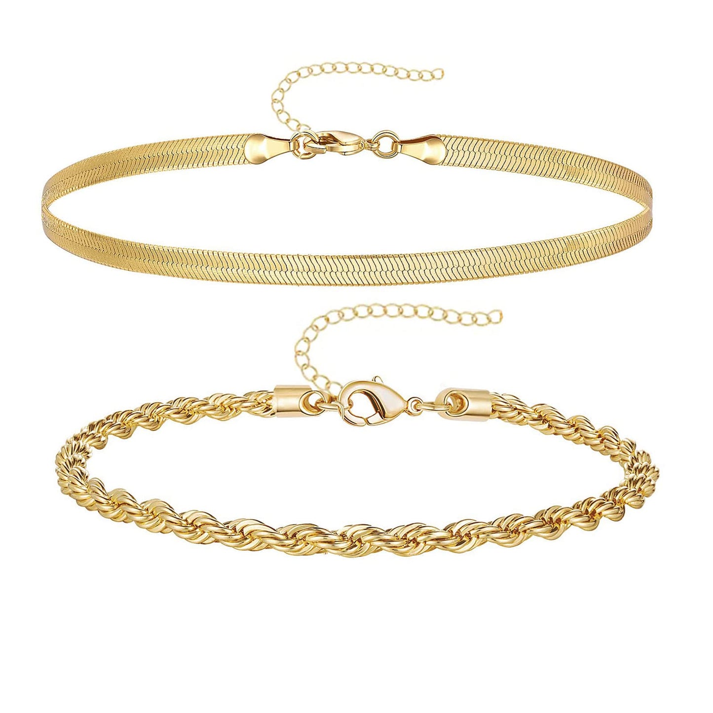 Gold Bracelets for Women Trendy,14K Real Gold Plated Dainty Stackable Paperclip Cuban Link Chain Bracelets,Cuff Bracelets Jewelry Set Adjustable 7"+2"