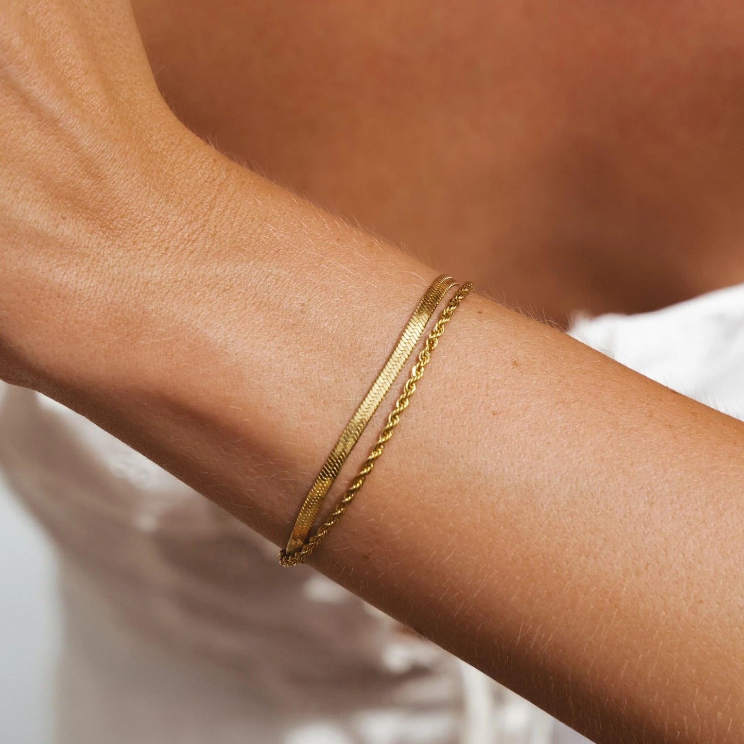 Gold Bracelets for Women Trendy,14K Real Gold Plated Dainty Stackable Paperclip Cuban Link Chain Bracelets,Cuff Bracelets Jewelry Set Adjustable 7"+2"