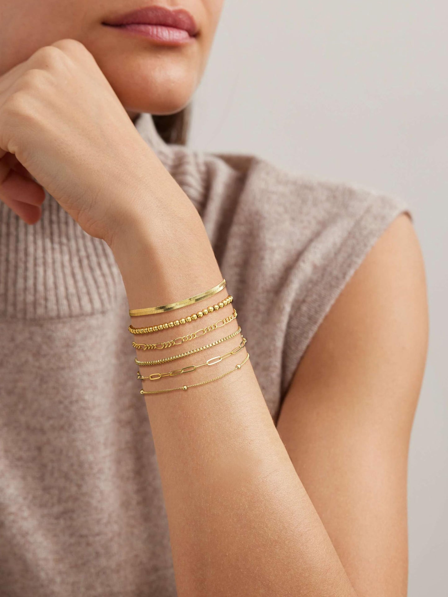 DEARMAY Gold Bracelets for Women Waterproof, 14K Real Gold Jewelry Sets Trendy Thin Dainty Stackable Cuban Link Paperclip Chain Bracelet Pack Fashion Accessories Gifts for Womens