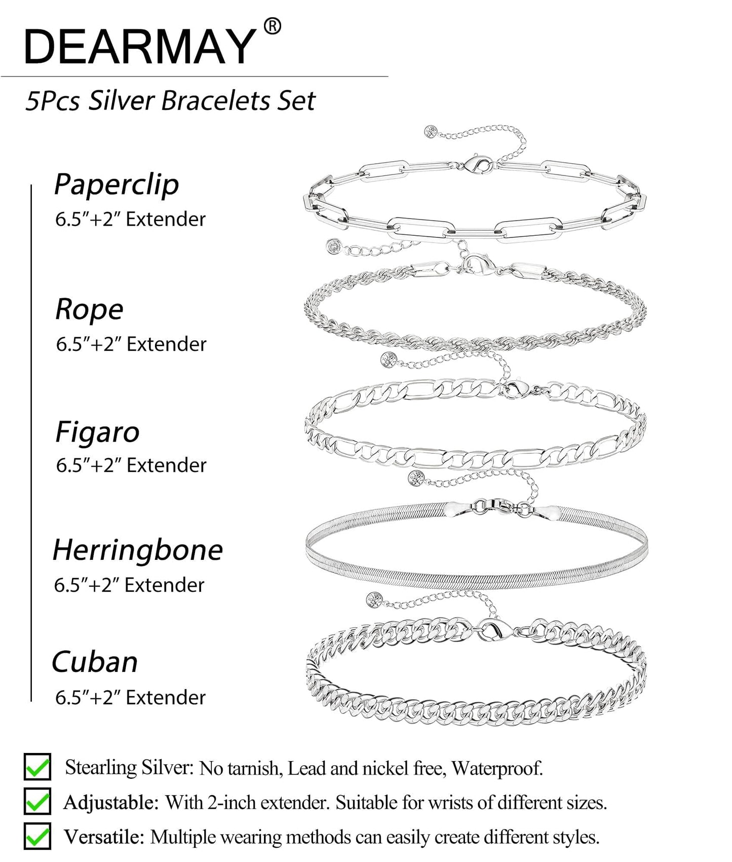 DEARMAY Gold Bracelets for Women Waterproof, 14K Real Gold Jewelry Sets Trendy Thin Dainty Stackable Cuban Link Paperclip Chain Bracelet Pack Fashion Accessories Gifts for Womens